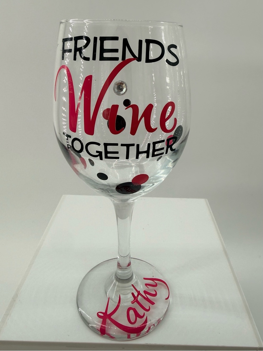 Friends Wine Together Personalized Wine Glass in Red & Black
